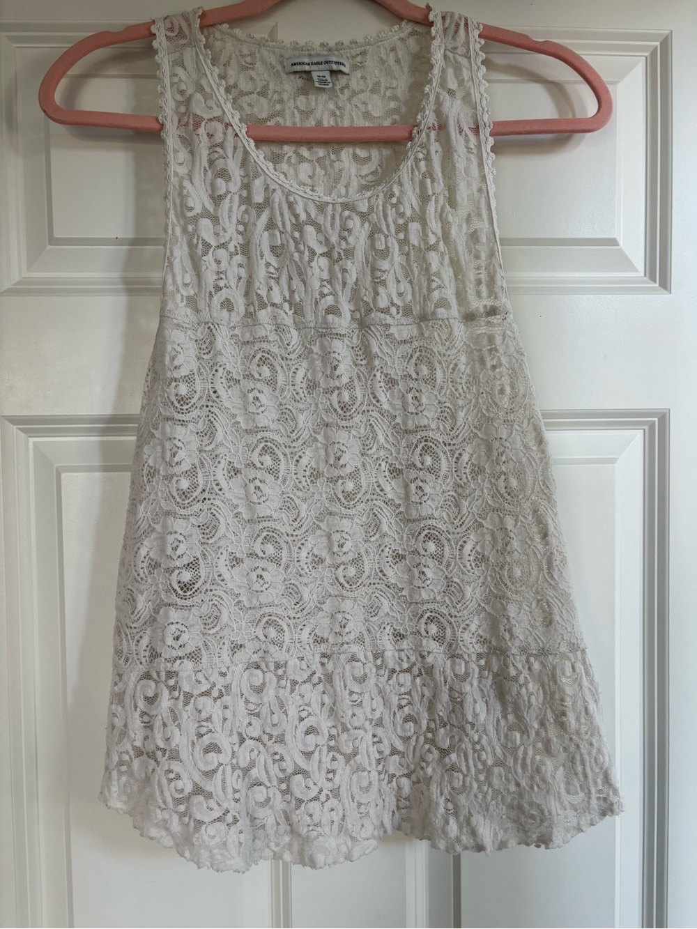 American Eagle Outfitters Cream Lace Tank Top